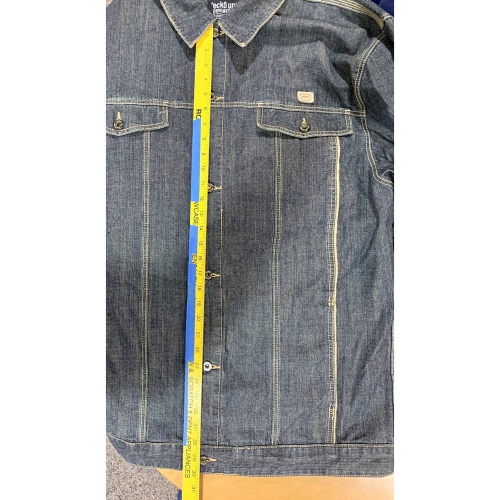 Vintage Ecko Unltd Denim Blue Jean Jacket Y2K Size 2XB Hip Hop Baggy Dark Wash - Picture 8 of 9